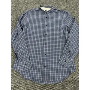 Eleventy Men's 15 3/4 - 40 (Medium) Blue Gingham Button Down Shirt Band Collar